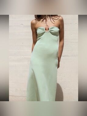 Zara Strapless Mint Green Maxi Dress with Sweetheart Cutout